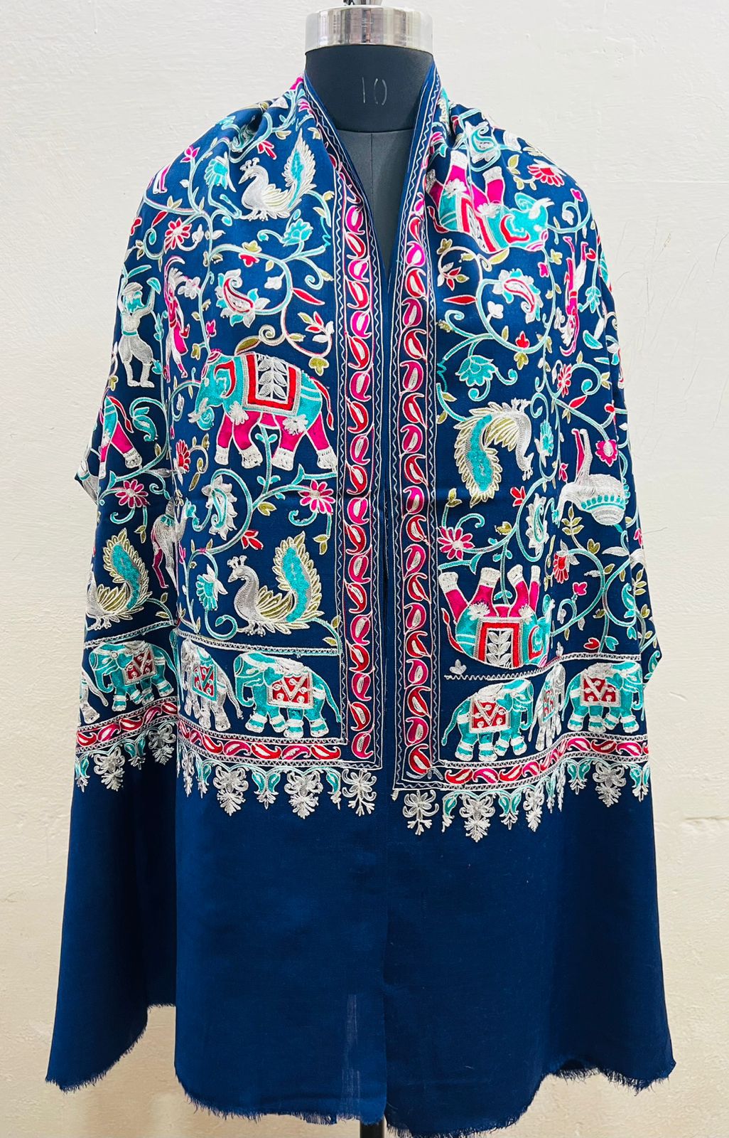 The Royal Heritage: The Royal Navy Blue Kalamkari Pashmina Shawl