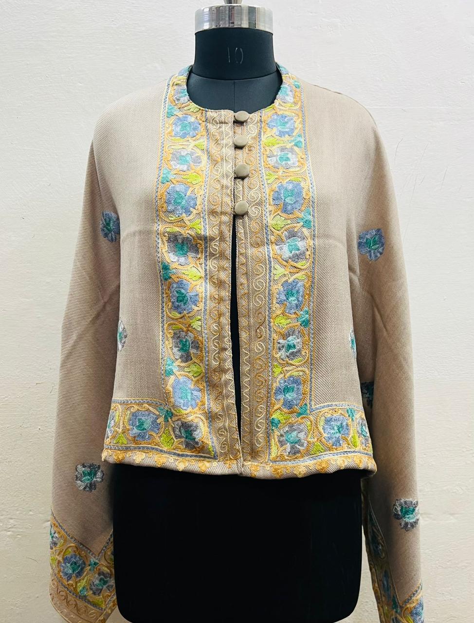 : Kashmiri Heritage Pure Wool Aari-Embroidered Poncho