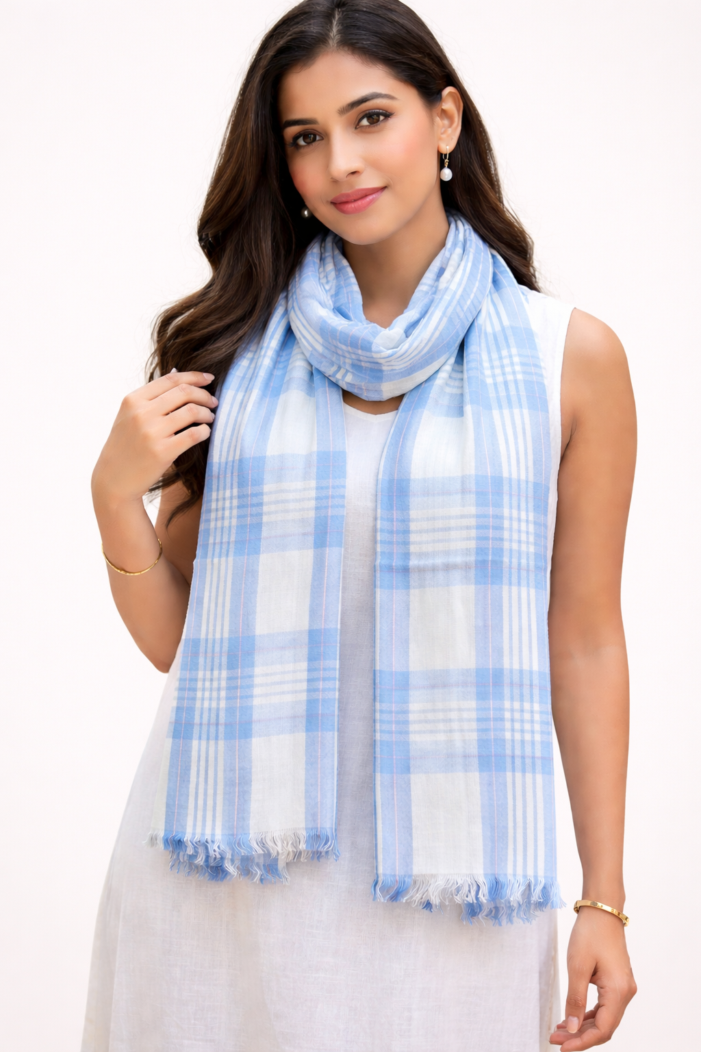 Pastel Breeze Modal Silk Check Stole