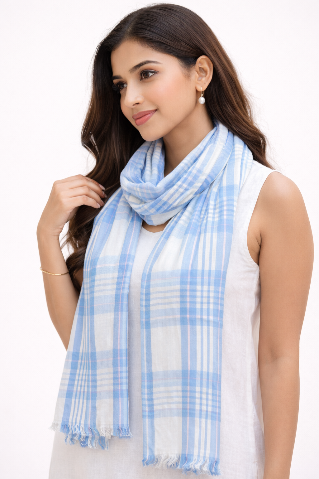 Pastel Breeze Modal Silk Check Stole