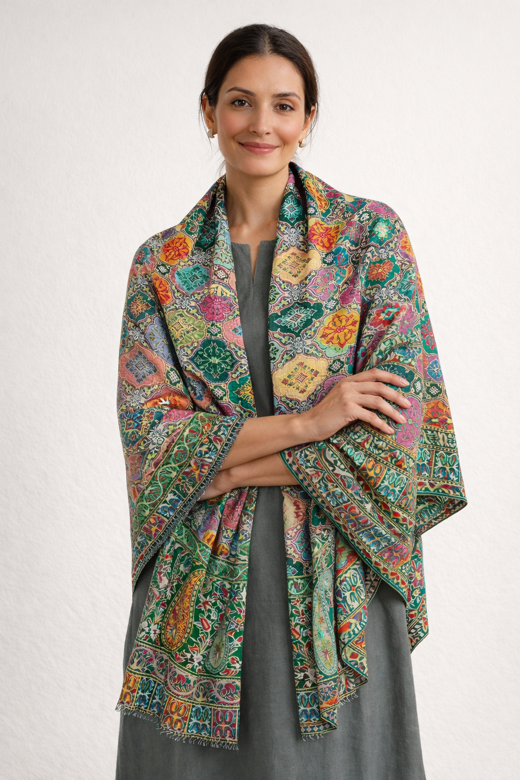 Imperial Kashmiri Pashmina Jama Kalamkari Shawl – Hand-Embroidered Luxury Edition