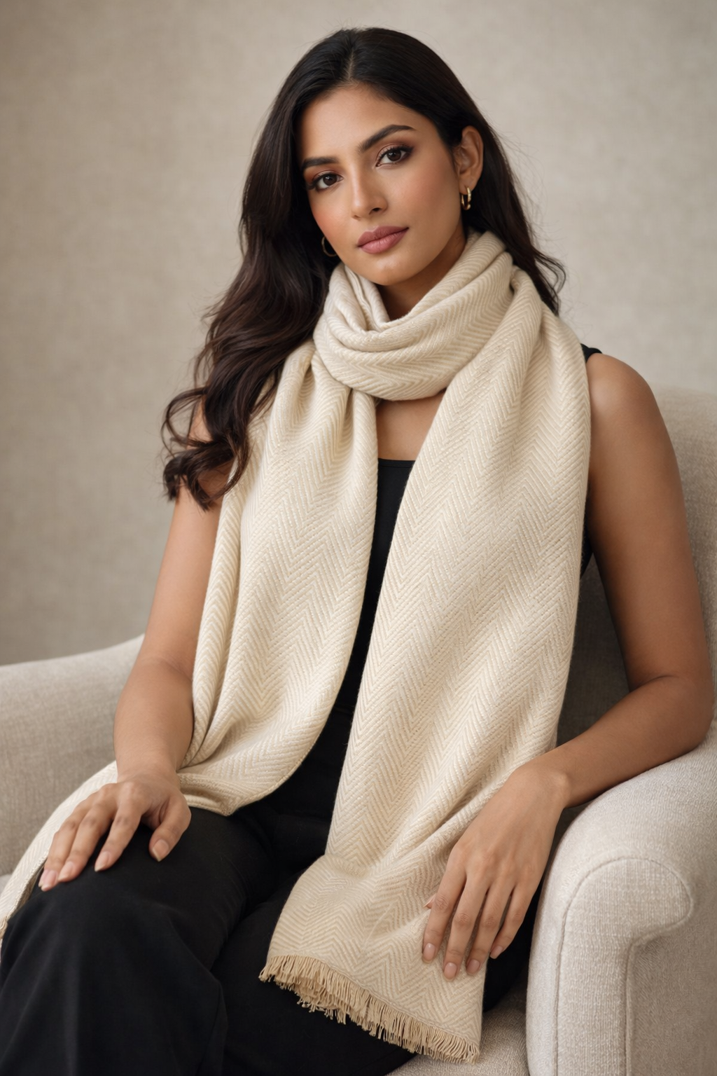 The Meridian Weave Stole (Pashmina Wool Herringbone)