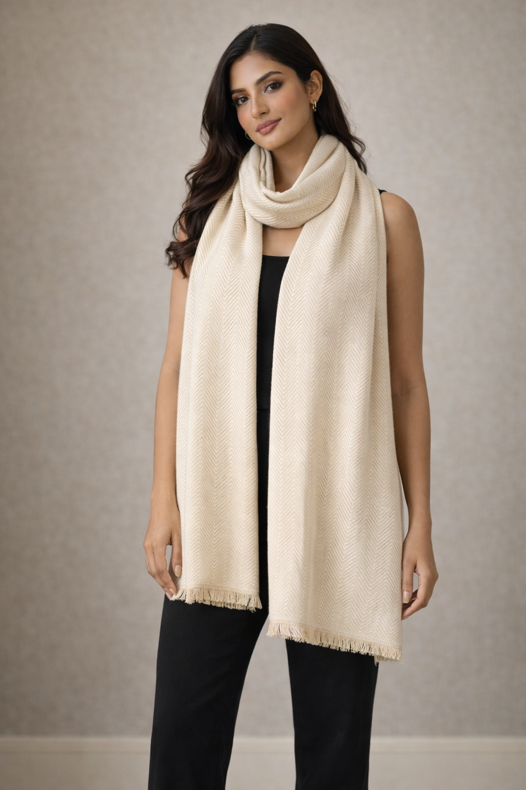 The Meridian Weave Stole (Pashmina Wool Herringbone)