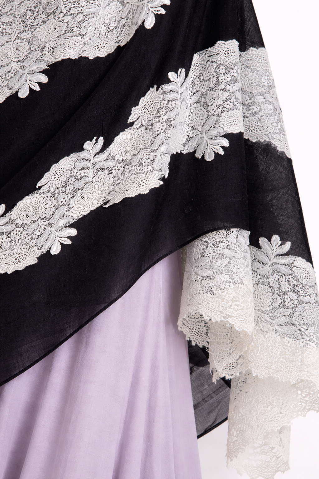 The 'Midnight Frost' Pure Pashmina & Chantilly Lace Shawl