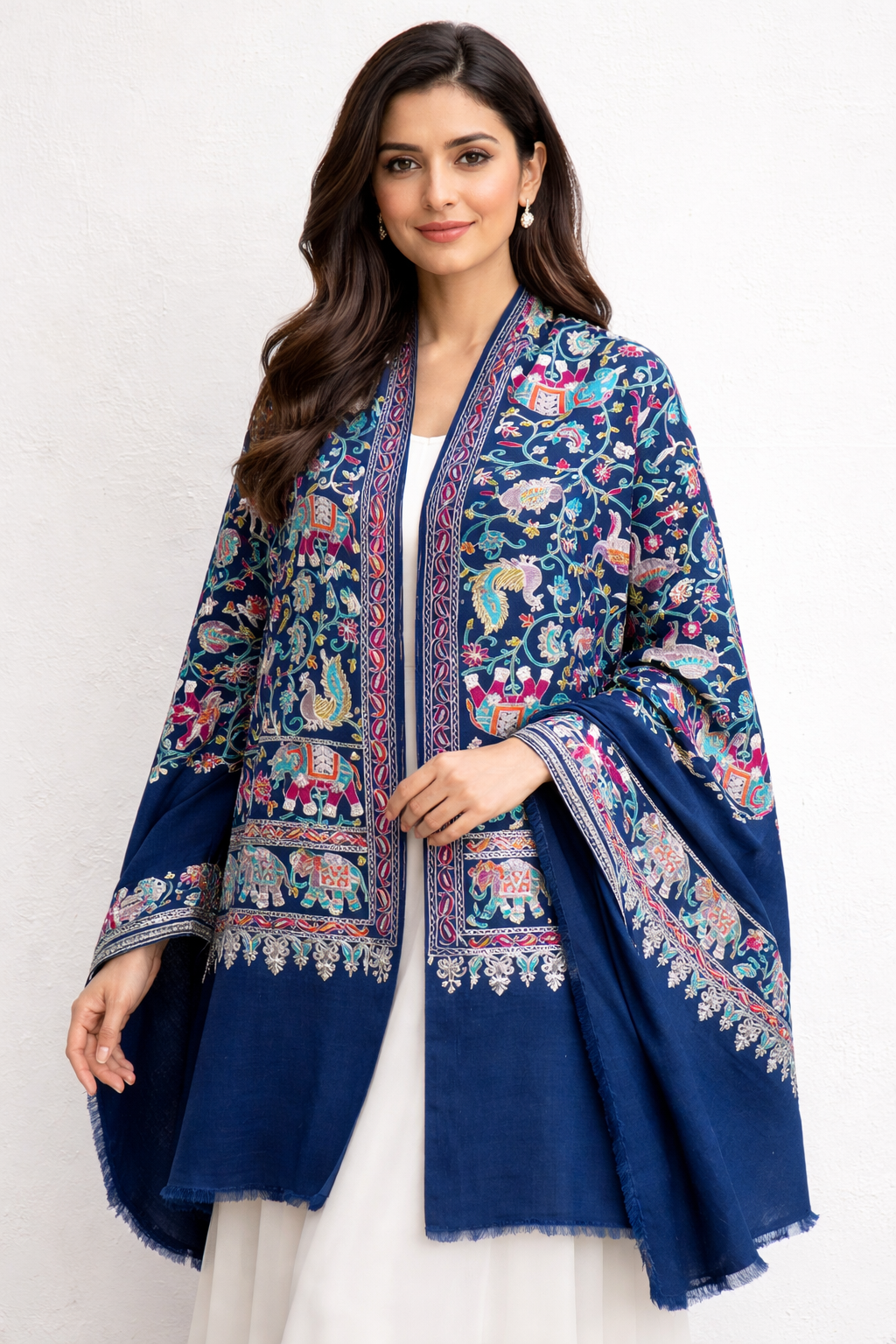 The Royal Heritage: The Royal Navy Blue Kalamkari Pashmina Shawl-Raj Neel