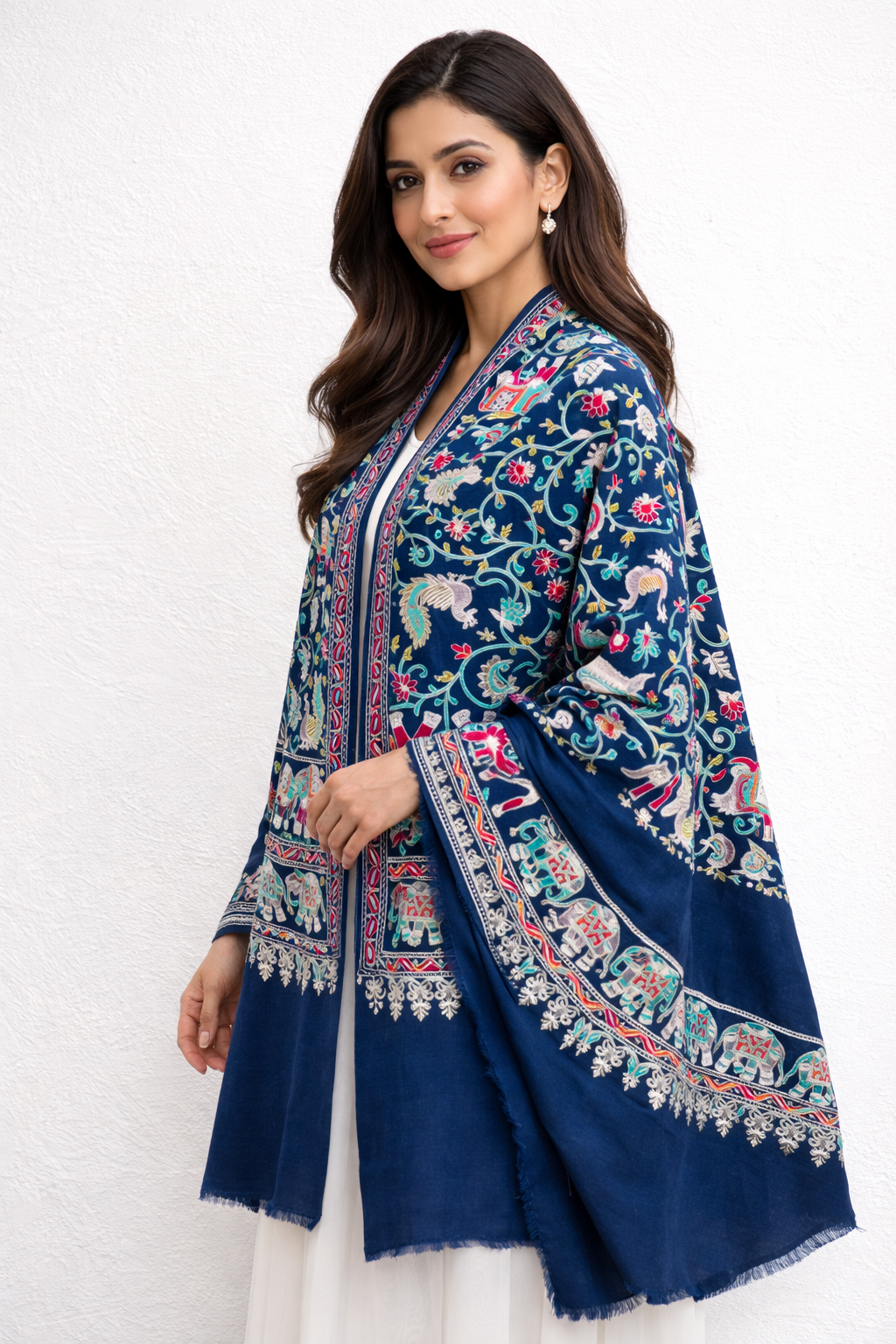 The Royal Heritage: The Royal Navy Blue Kalamkari Pashmina Shawl-Raj Neel