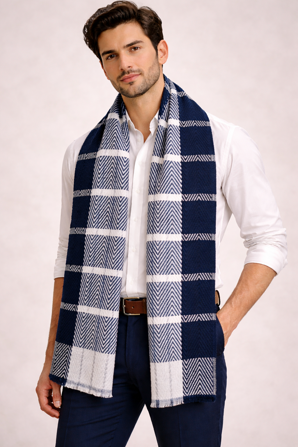 Luxury Pashmina Wool Herringbone Check Stole