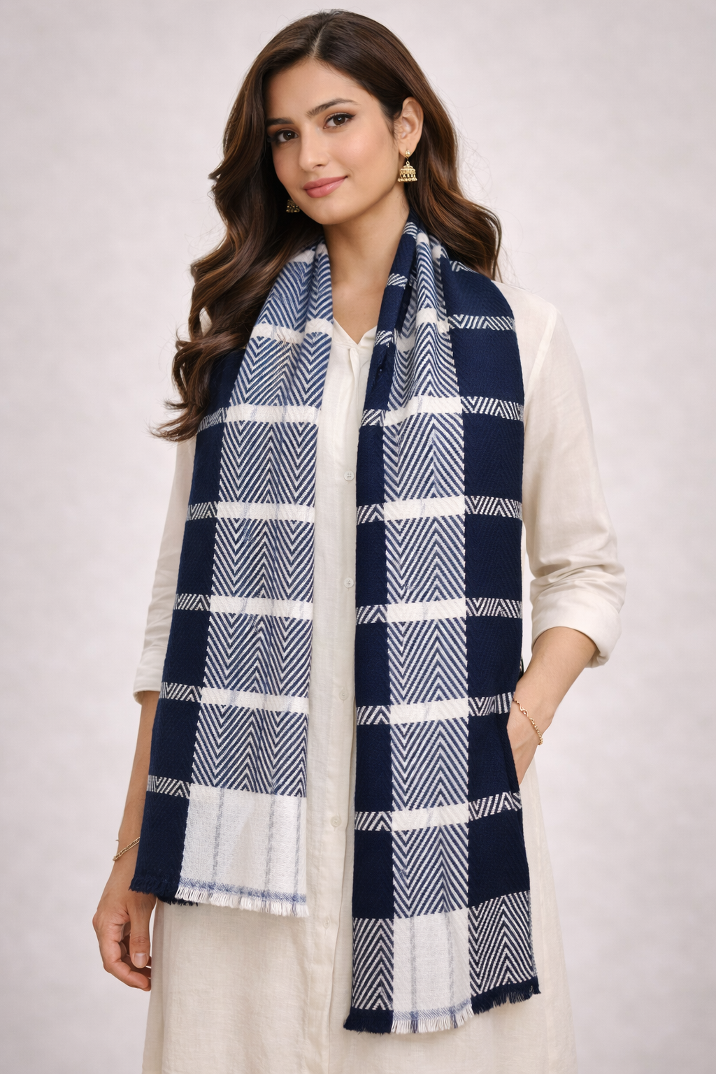 Luxury Pashmina Wool Herringbone Check Stole