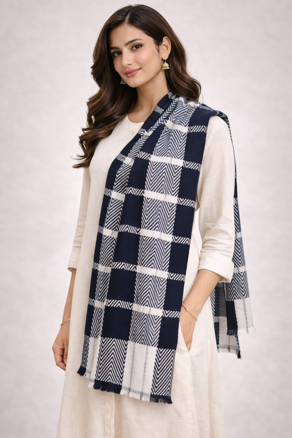 Luxury Pashmina Wool Herringbone Check Stole