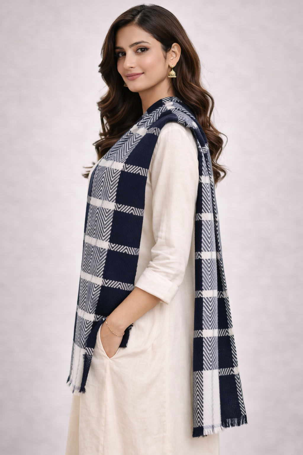 Luxury Pashmina Wool Herringbone Check Stole