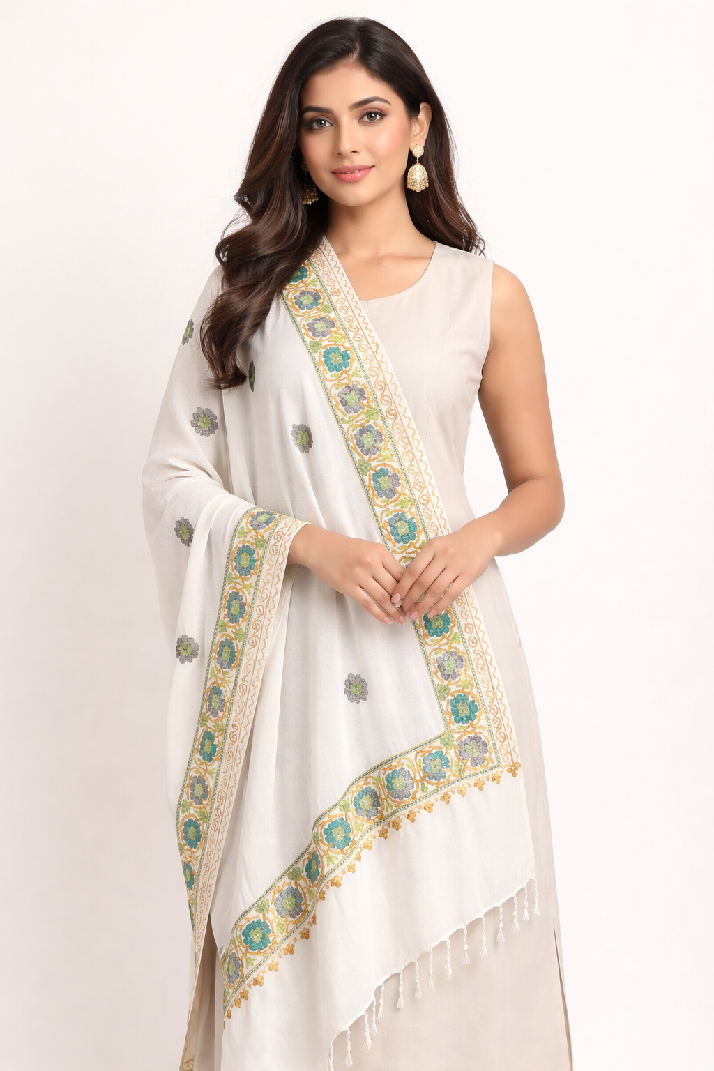 Aura Signature: Kashmiri Embroidered Border & Booti Stole