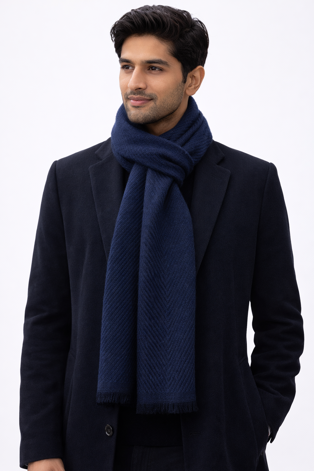 Aura Embrace: Signature Solid Pure Pashmina Muffler-Midnight Indigo
