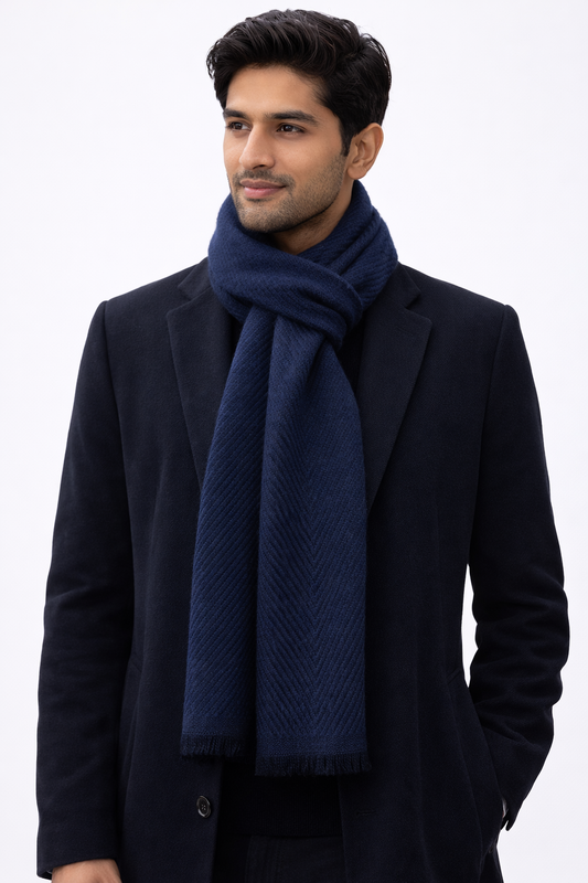 Aura Embrace: Signature Solid Pure Pashmina Muffler-Midnight Indigo