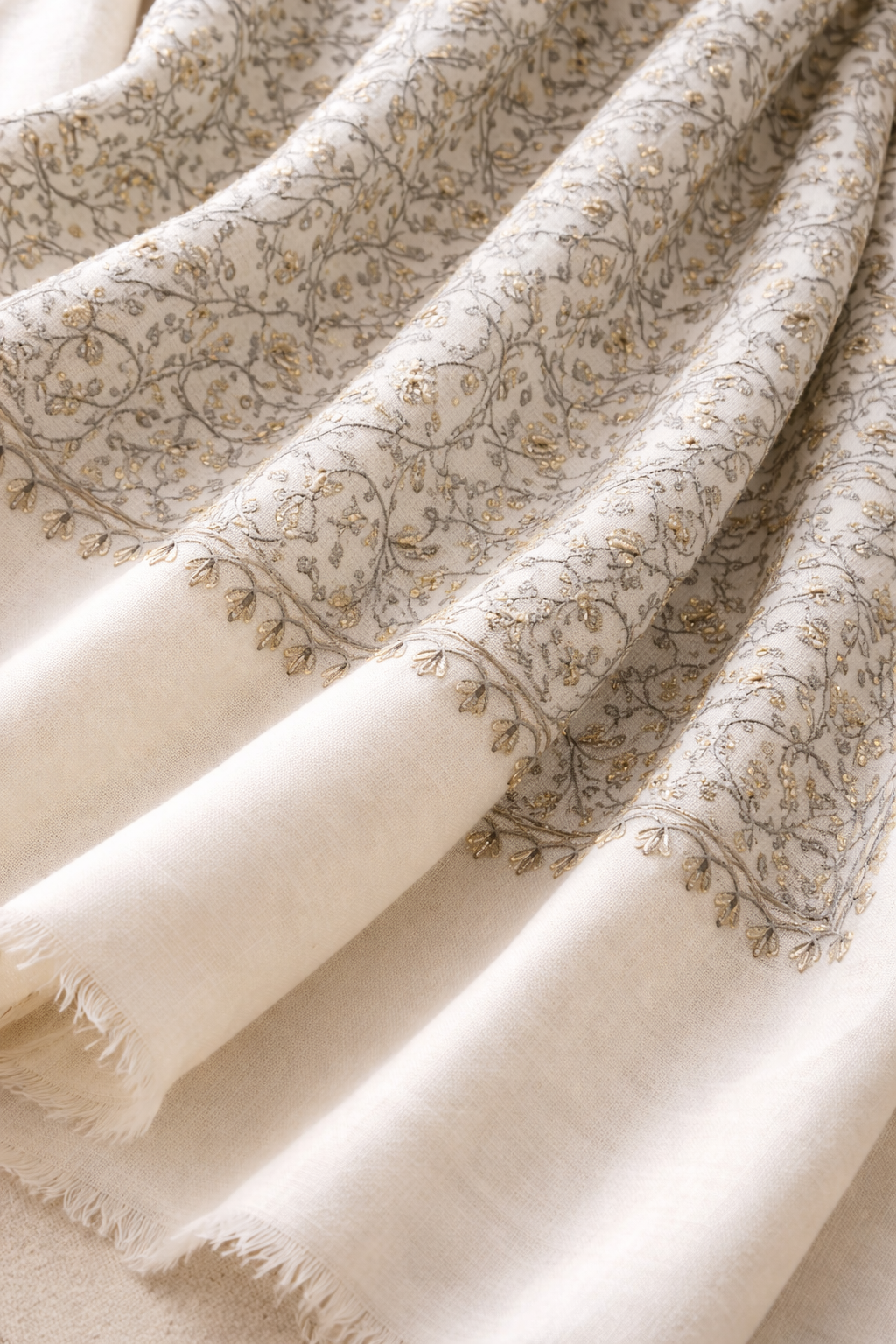 The 'Heirloom Palla' Pure Pashmina Sozni Embroidered Shawl