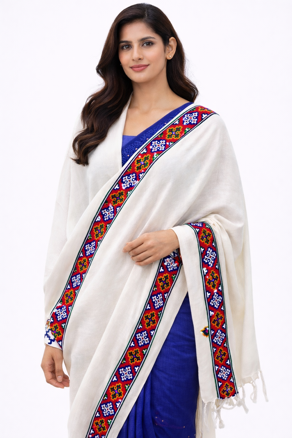 The Himalaya Heritage Stole-Heritage White