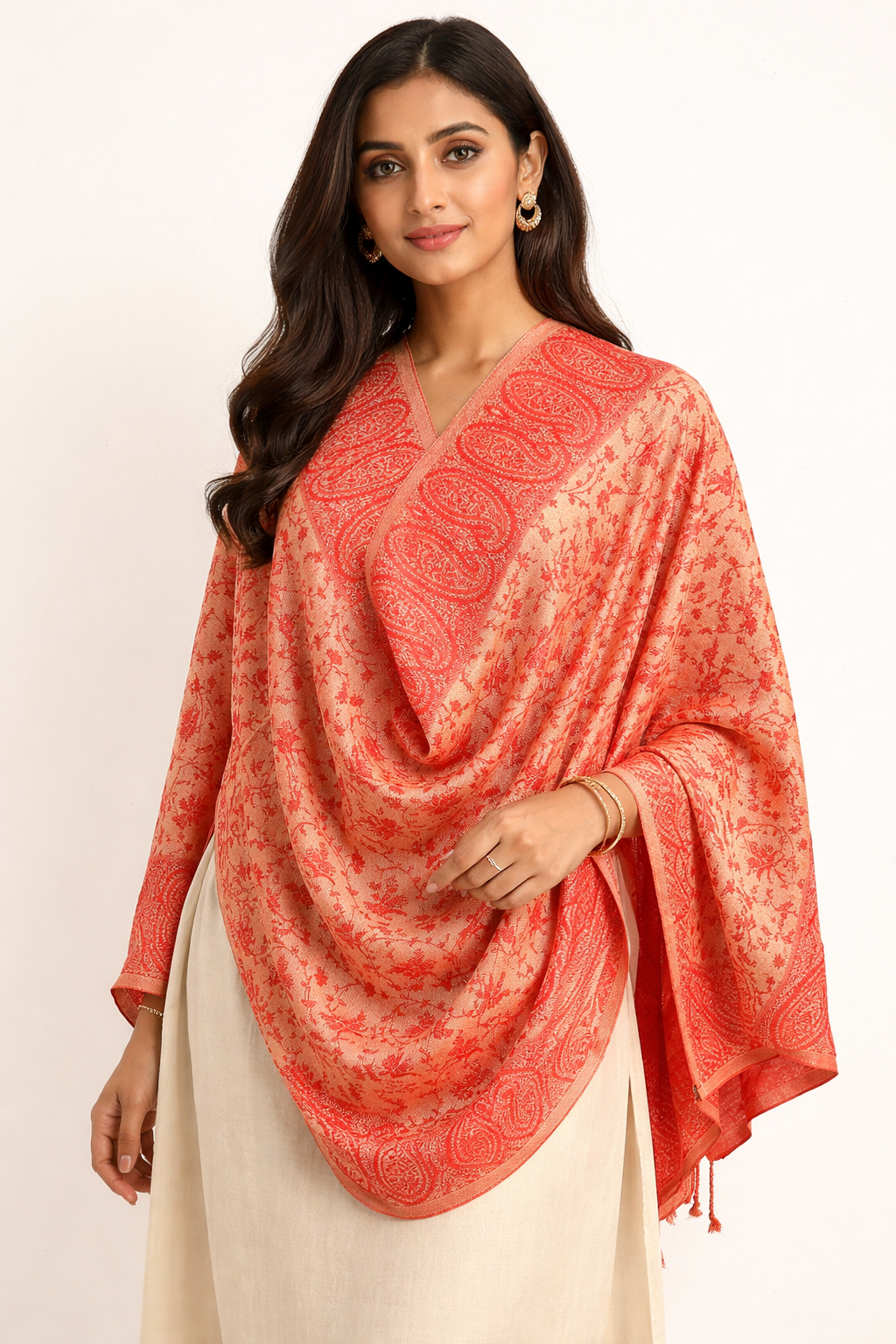 The 'Kashmiri Coral' Fine Viscose Self-Jama Stole