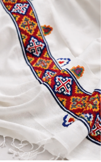 The Himalaya Heritage Stole-Heritage White