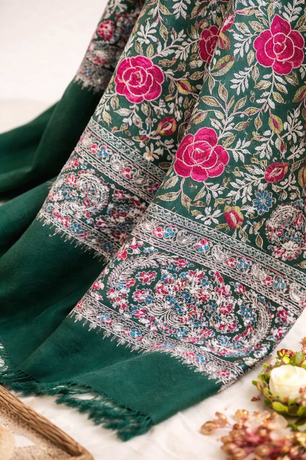 Gulnaar Emerald Shawl-Deep Emerald Green