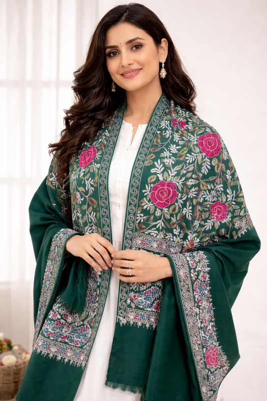 Gulnaar Emerald Shawl-Deep Emerald Green