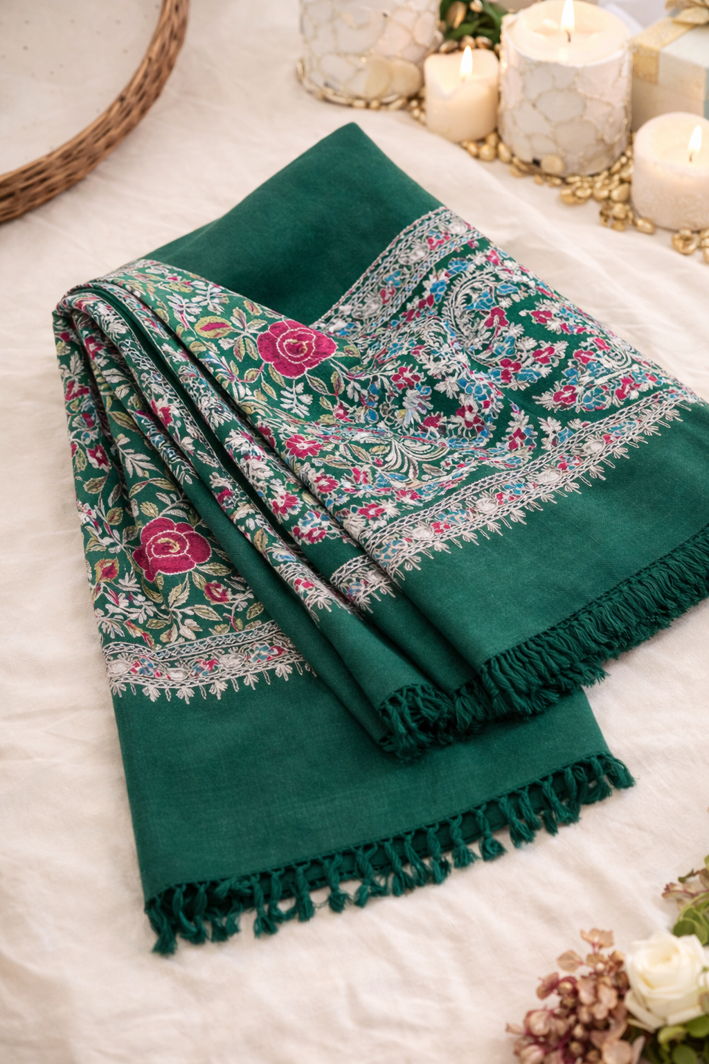 Gulnaar Emerald Shawl-Deep Emerald Green