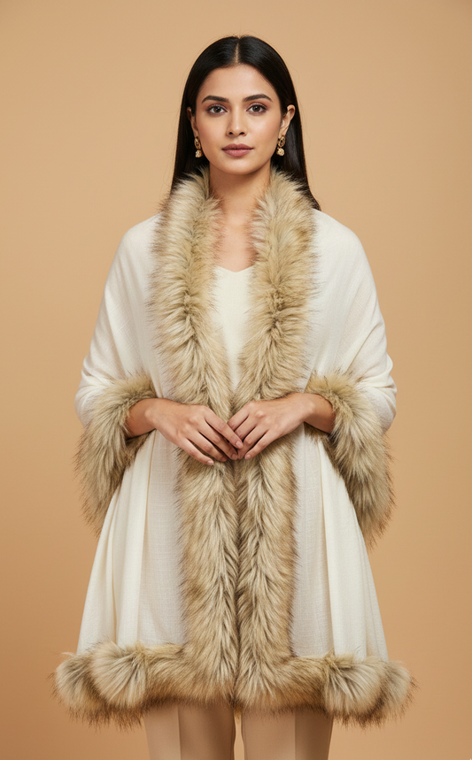 The 'Arctic Fox' Pure Pashmina Faux Fur Stole
