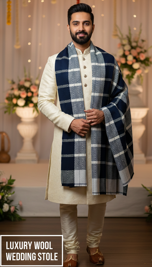 Luxury Pashmina Wool Herringbone Check Stole