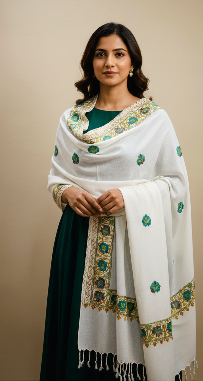 Aura Signature: Kashmiri Embroidered Border & Booti Stole