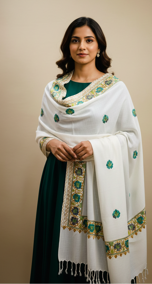 Aura Signature: Kashmiri Embroidered Border & Booti Stole