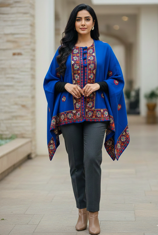 Pure Wool Kashmiri Manual Embroidered Kullu Poncho