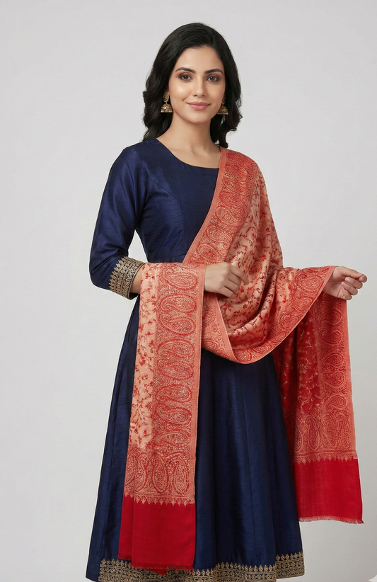 The 'Kashmiri Coral' Fine Viscose Self-Jama Stole