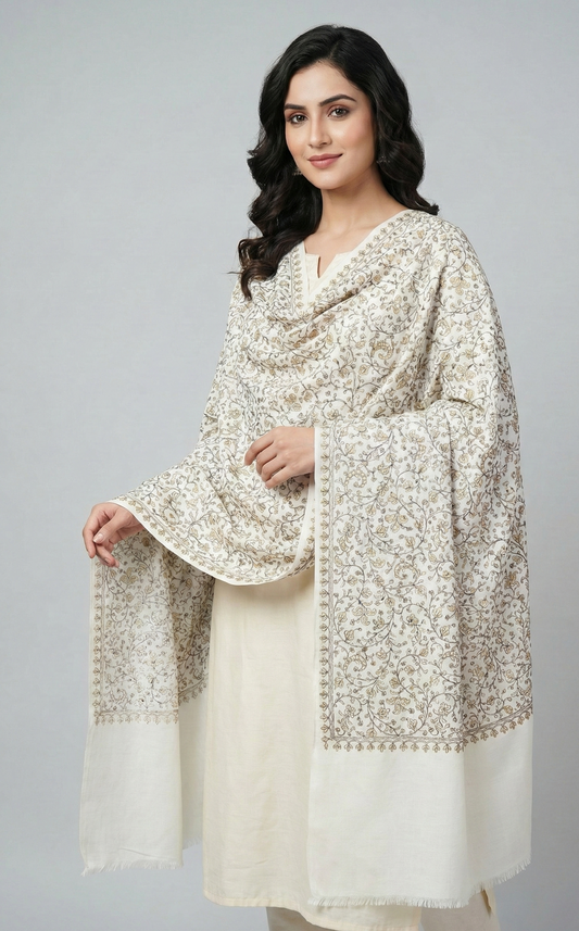 The 'Heirloom Palla' Pure Pashmina Sozni Embroidered Shawl