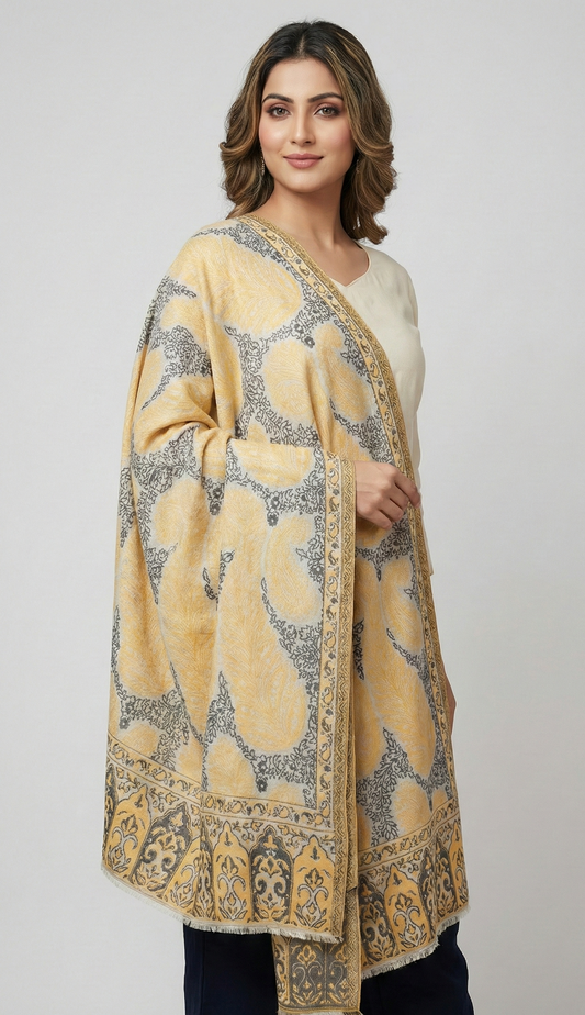 The Heritage Ivory & Gold Kani Pashmina Stole