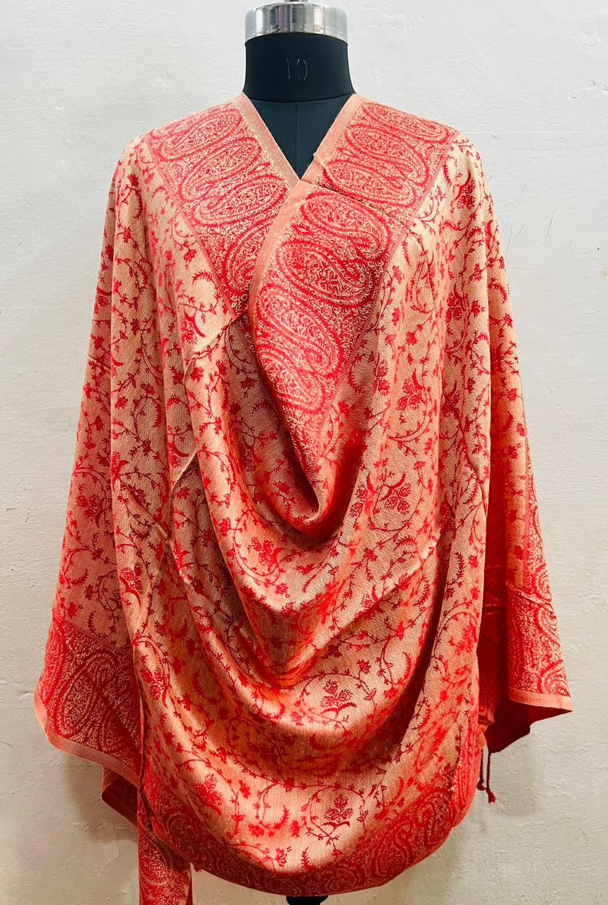 The 'Kashmiri Coral' Fine Viscose Self-Jama Stole