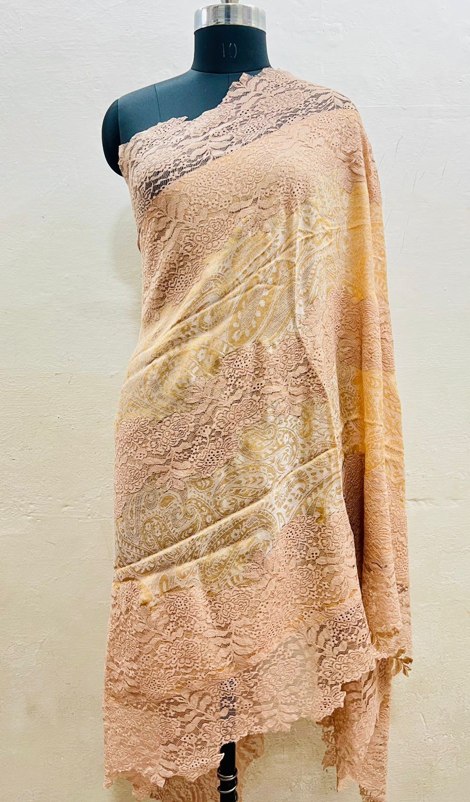 The 'Midnight Frost' Pure Pashmina & Chantilly Lace Shawl