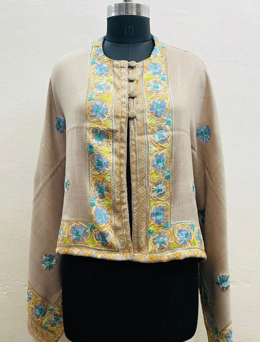 : Kashmiri Heritage Pure Wool Aari-Embroidered Poncho