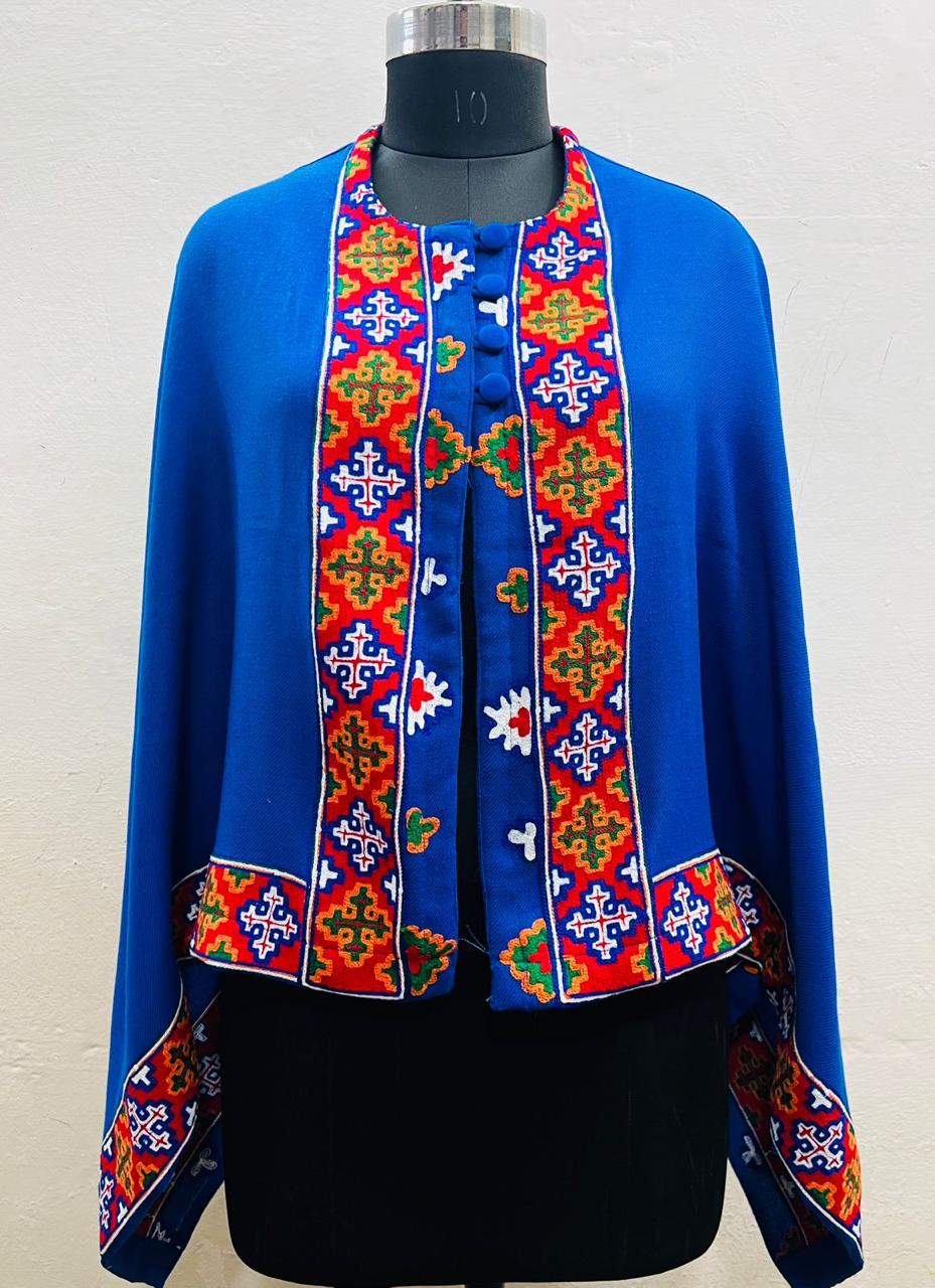 Pure Wool Kashmiri Manual Embroidered Kullu Poncho